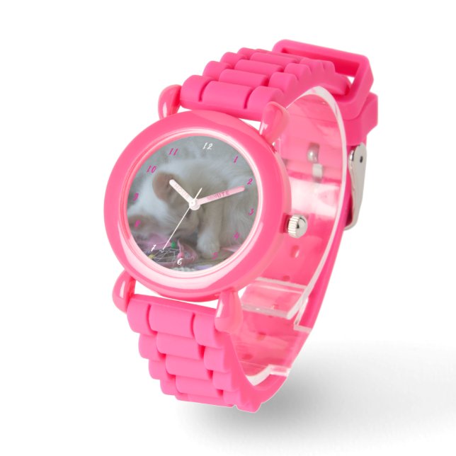 Reloj De Pulsera Pequeña chica Kitty Pink Silicone Strap Watch (Ángulo)