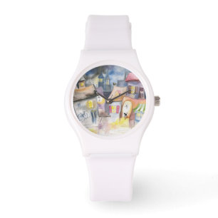 Reloj De Pulsera Pequeña ciudad en la noche