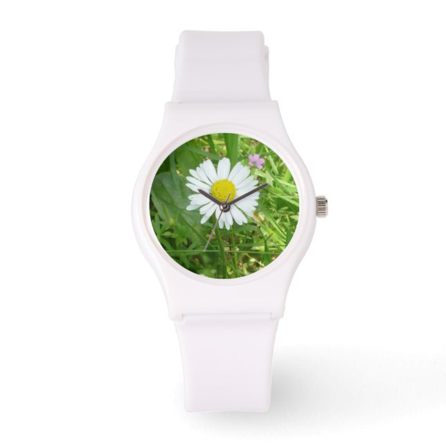 Reloj De Pulsera Pequeña margarita blanca y amarilla en miniatura (Anverso)