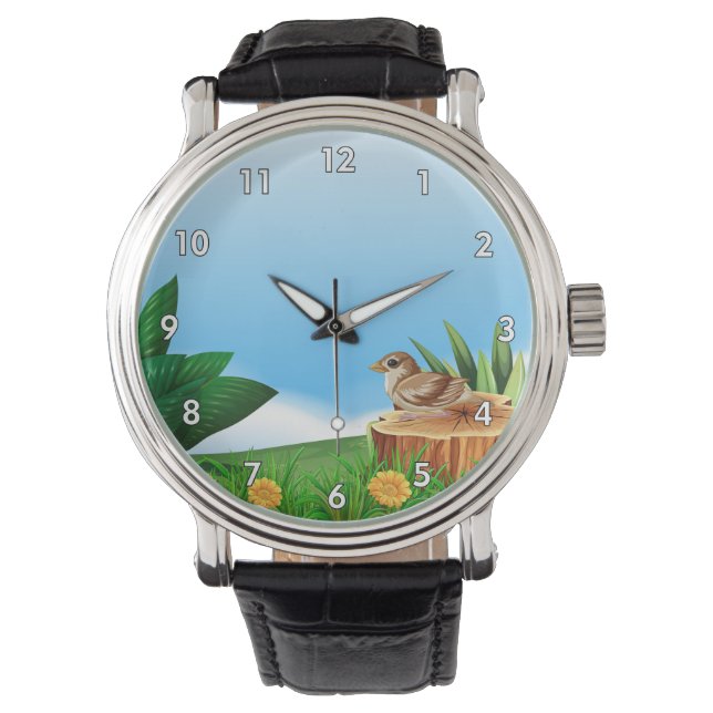 Reloj De Pulsera Pequeña pájaro en un campo (Anverso)