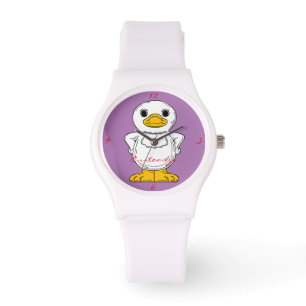Reloj De Pulsera Pequeño pato blanco en pie de trueno
