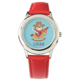 Reloj De Pulsera Pequeño vaquero feliz lindo en caballo mecedora