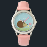 Reloj De Pulsera Pequeño y lindo cobertizo personalizado<br><div class="desc">Este adorable reloj infantil presenta un ilustracion vectorial dulce de un erizo y dos flores,  y puede ser personalizado con el nombre,  monograma,  inicial o cualquier texto de su elección para un regalo perfecto para el personalizado.</div>