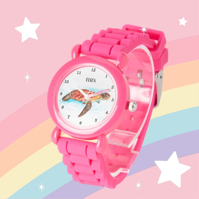 Reloj De Pulsera Pequeños Chicas de animales de tortuga marina rosa (Subido por el creador)