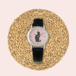 Reloj De Pulsera Perfil de gato negro<br><div class="desc">Un reloj lindo con un diseño gráfico original de Mango Moon Studio. La cara del reloj muestra una elegante silueta de gato negro sobre un fondo rosa pálido,  creando un contraste delicioso que le añade un toque de brillo a la muñeca.</div>