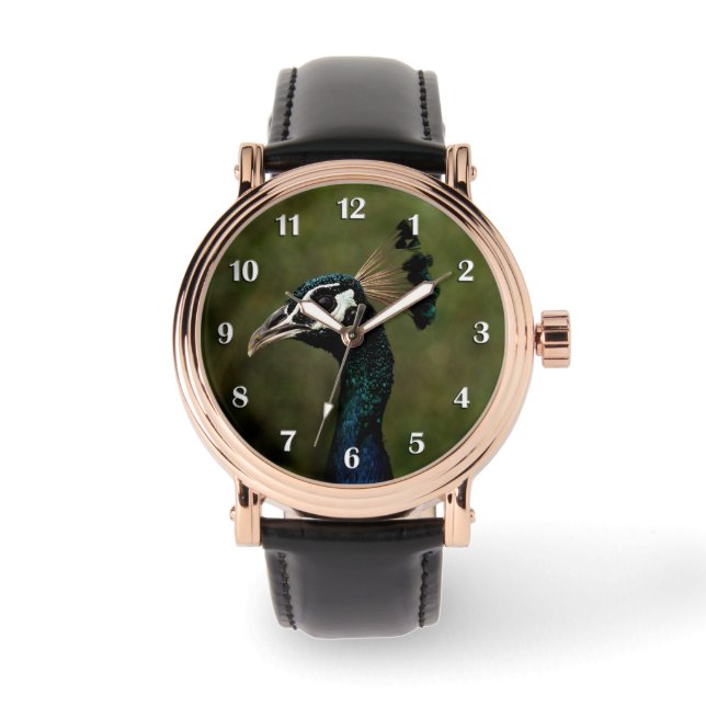 Reloj De Pulsera Perfil de los números blancos del pavo real (Anverso)