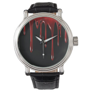 Reloj De Pulsera Perforaciones de sangre caídas en negro