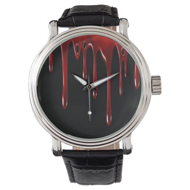 Reloj De Pulsera Perforaciones de sangre caídas en negro (Anverso)
