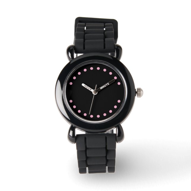 Reloj de pulsera perlas (negro y rosa) (Anverso)