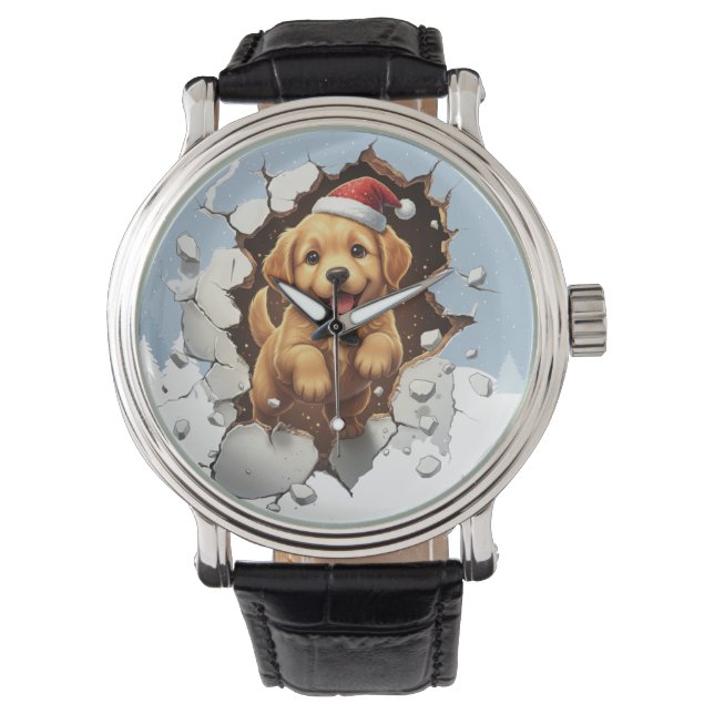 Reloj De Pulsera Perrito Divertido de Navidad (Anverso)