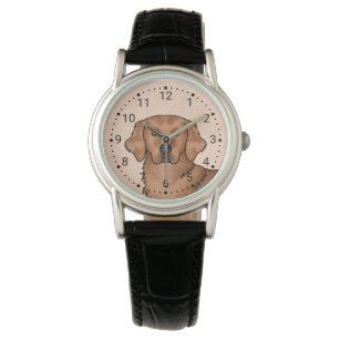 Reloj De Pulsera Perrito Retriever Dorado Rojo Cabeza Cute Retrato