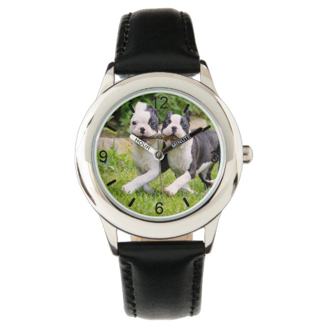 Reloj De Pulsera Perritos divertidos de Boston Terrier jugando - (Anverso)