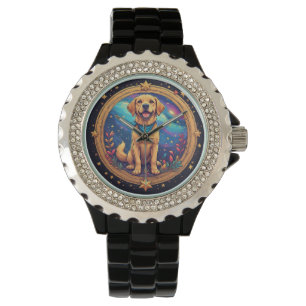Reloj De Pulsera Perro Adorable Enmarcado por Flores Coloridas