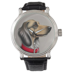 Reloj De Pulsera Perro agraciado con collar rojo posado de lado