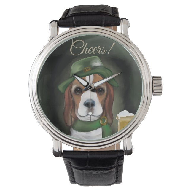 Reloj De Pulsera Perro Beagle del Día de San Patricio (Anverso)