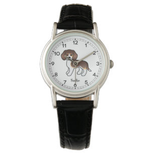 Reloj De Pulsera Perro Beagle Tricolor Chocolate Lindo & Nombre Per