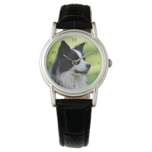 Reloj De Pulsera Perro Border Collie negro y blanco