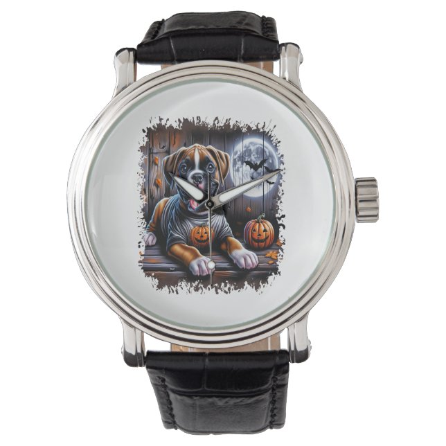 Reloj De Pulsera Perro Boxer Halloween (Anverso)