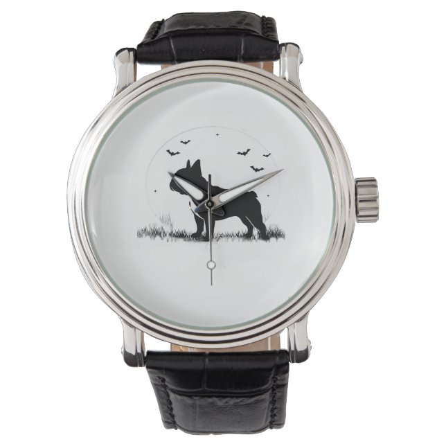 Reloj De Pulsera Perro Bulldog francés - Halloween Moon Silhouette  (Anverso)