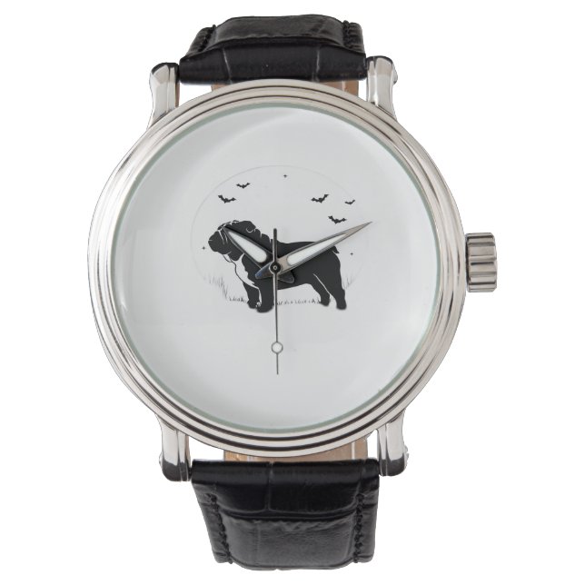 Reloj De Pulsera Perro Bulldog Inglés - Halloween Moon Silhouette O (Anverso)