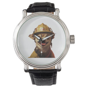 Reloj De Pulsera Perro con un diseño de casco rojo de bombero