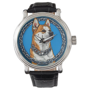 Reloj De Pulsera Perro con una cadena de fondo azul