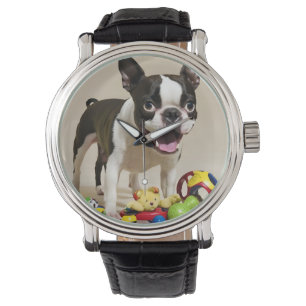 Reloj De Pulsera Perro de Boston Terrier jugando con juguetes