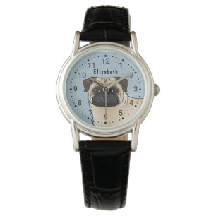 Reloj De Pulsera Perro de la caricatura de Pug del Amanecer Cara De