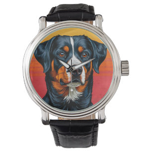 Reloj De Pulsera Perro de montaña bernés contra colores cálidos del