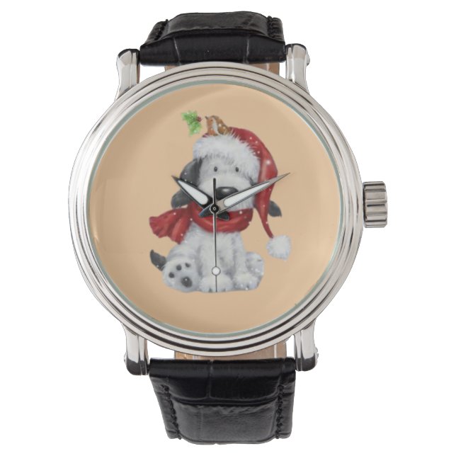 Reloj De Pulsera Perro de Navidades con Santa Hat y Scarf (Anverso)