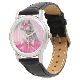 Reloj De Pulsera Perro de perrito rosado de princesa Yorkie de