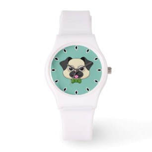 Reloj De Pulsera Perro de pug feliz lindo con papillón