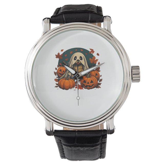 Reloj De Pulsera Perro de puré con calabazas caen Halloween Classic (Anverso)