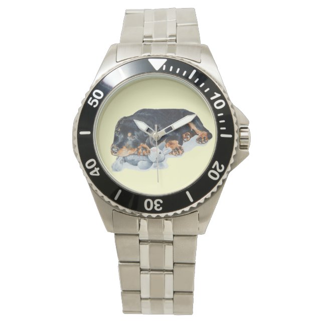 Reloj De Pulsera perro de rottweiler de osito de peluche (Anverso)
