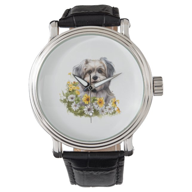 Reloj De Pulsera Perro en un jardín de flores (Anverso)