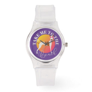 Reloj De Pulsera Perro lindo con gafas de sol rosado y morado