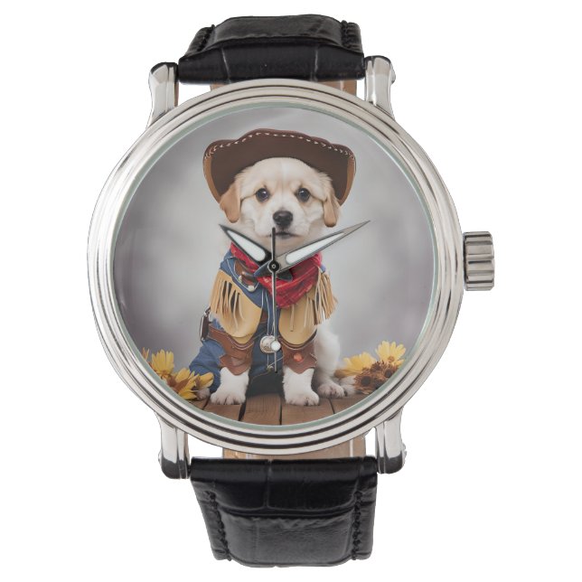 Reloj De Pulsera Perro lindo con vestuario de vaquero (Anverso)