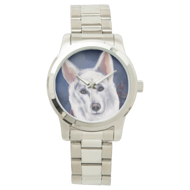 RELOJ DE PULSERA PERRO LOBO ALEMÁN BLANCO   (Anverso)