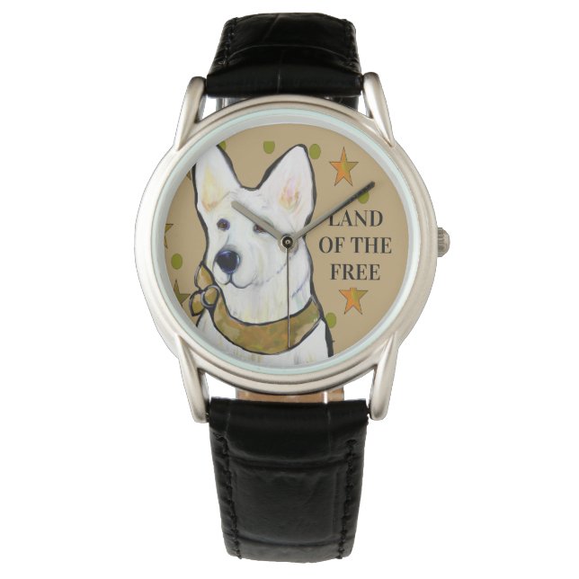 RELOJ DE PULSERA PERRO LOBO ALEMÁN BLANCO (Anverso)
