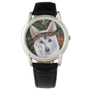 RELOJ DE PULSERA PERRO LOBO ALEMÁN BLANCO  MÉXICO