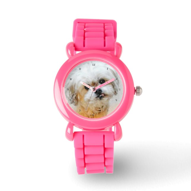 Reloj De Pulsera Perro Malshi Rosa (Anverso)