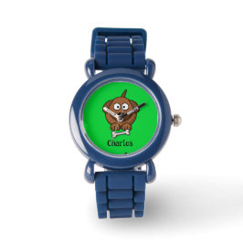 Reloj De Pulsera Perro marrón con hueso personalizado en verde