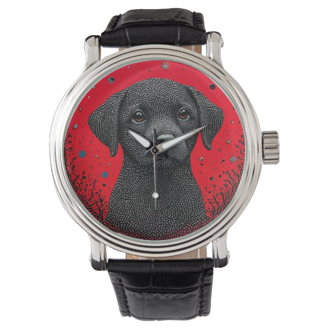 Reloj De Pulsera Perro Negro Caprichoso (Anverso)