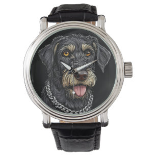 Reloj De Pulsera Perro Negro Con Collar De Cadena