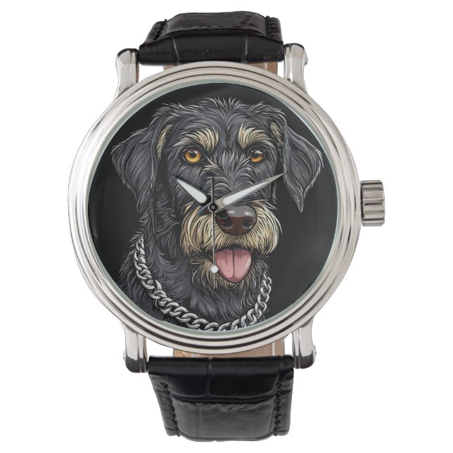 Reloj De Pulsera Perro Negro Con Collar De Cadena (Anverso)
