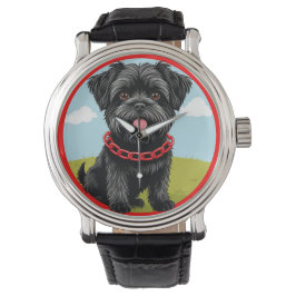 Reloj De Pulsera Perro negro lindo con collar rojo en estilo Person
