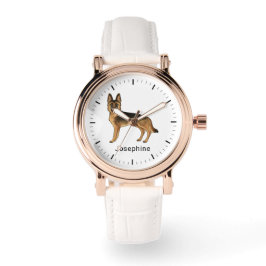 Reloj De Pulsera Perro Pastor Alemán de color negro y fuego con nom