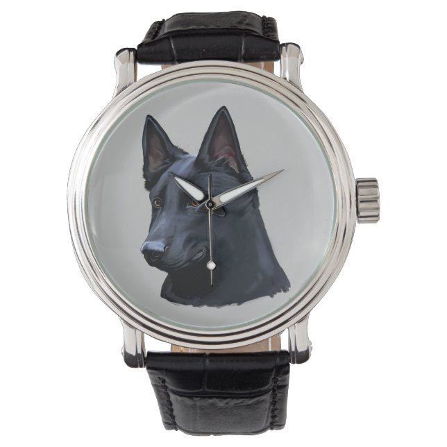 Reloj De Pulsera Perro pastor alemán negro (Anverso)