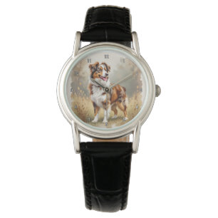 Reloj De Pulsera Perro Pastor Australiano Merle Rojo Aussie