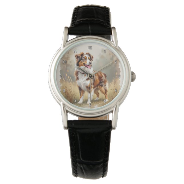 Reloj De Pulsera Perro Pastor Australiano Merle Rojo Aussie (Anverso)
